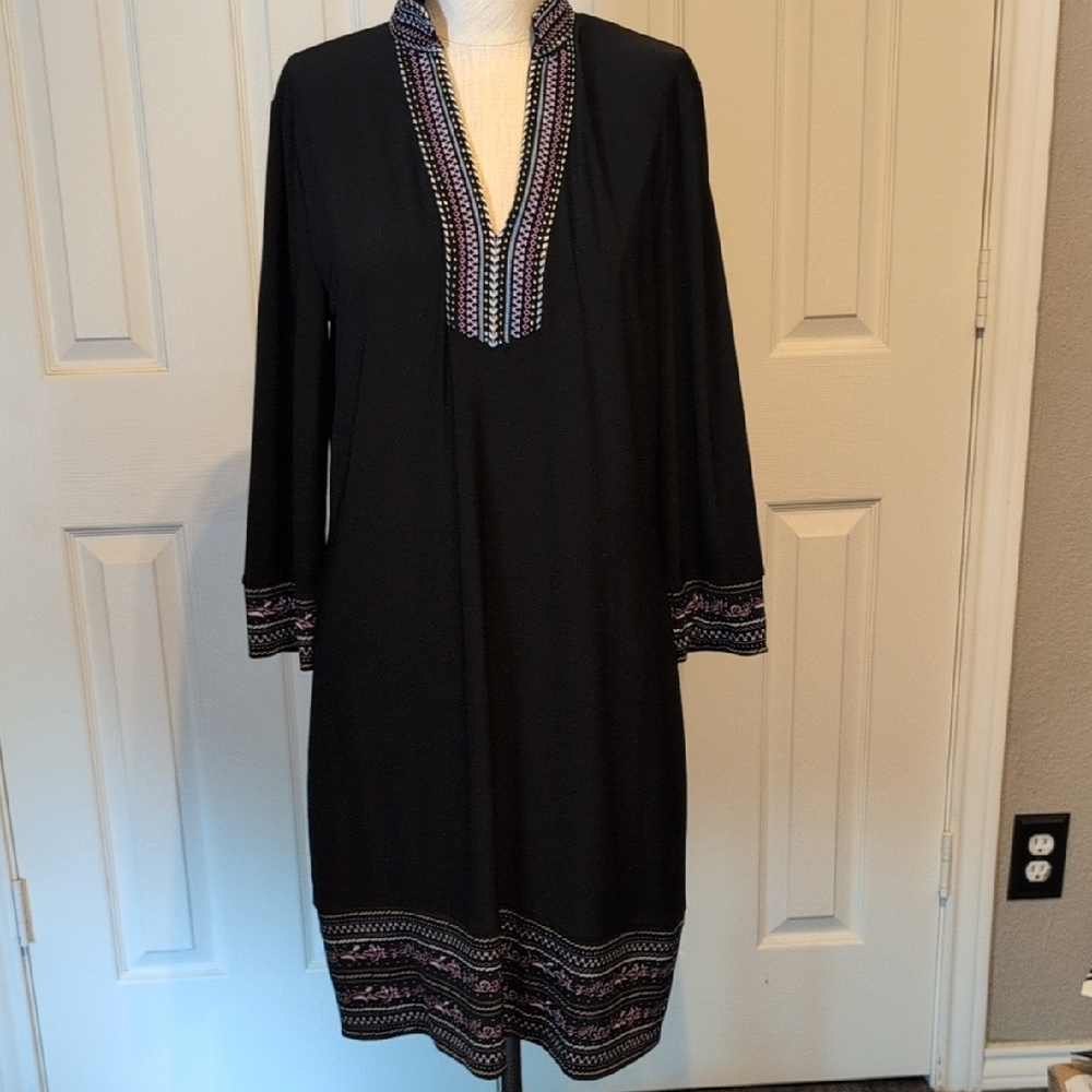 White House Black Market Black Dress with Pink Embroidery